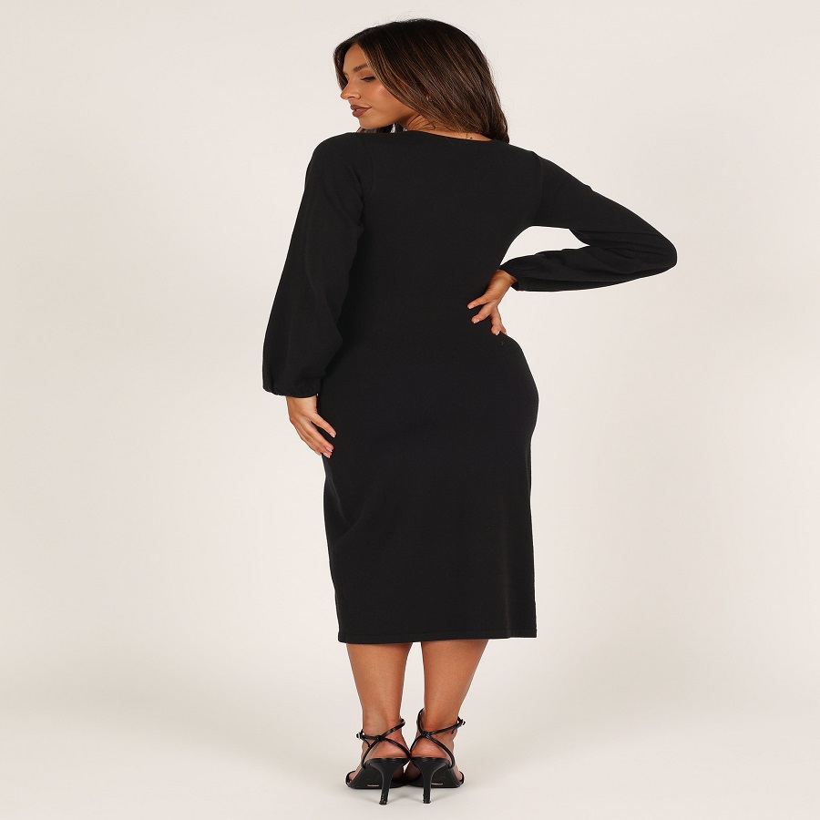 Black long sleeve midi dress